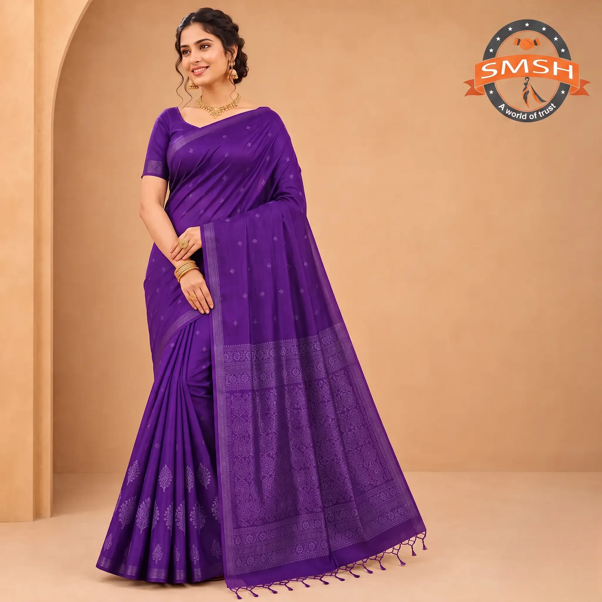 Purple Fancy One Side Zari Silk Saree